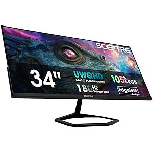$169.97 – * | 34″ Sceptre Ultrawide 21:9 Quad HD 180Hz 5ms VA Gaming Monitor at Amazon