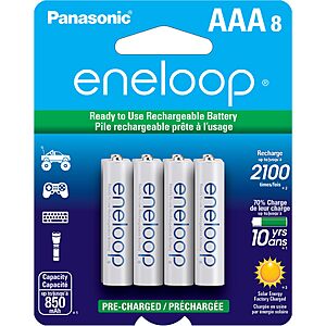 $15.99 – 8-Pk Panasonic eneloop AAA Rechargeable 800mAh Ni-MH Batteries  + Free Shipping w/ Prime or on $35+