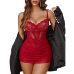 $7.49 – Avidlove Women’s Lingerie Sexy Lace Nightwear Spaghetti Strap Nightgown Babydoll Chemise (Dark Red, Small)