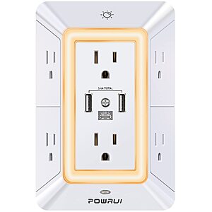 $9.97 – Multi Plug Wall Outlet Night Light, POWRUI 6 Outlet Extender & 3 USB Ports | 3-Sided Power Strip, Adapter Spaced Outlets, 1680J Surge Protector on Sale at Amazon for