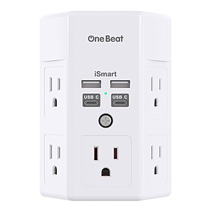 $9.98 – One Beat Surge Protector Wall Outlet Extender,3-Sided Outlet Splitter 1680J | 5 Outlets & 4 USB Ports (2 USB-C),Multi Plug Outlet Adapter