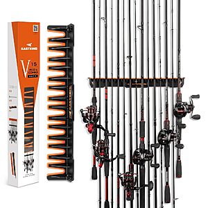 $9.98 – : KastKing Vertical Fishing Rod Holder, Wall-Mounted Rack for 15 Rods or Combos, Black/Orange at Amazon
