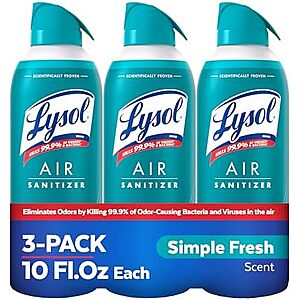 $10.34 – SnS, AC * | 3-Pack 10-Oz Lysol Air Sanitizer Spray (Simple Fresh) at Amazon ($3.45 each)