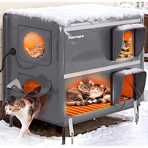 $84.99 – Pawtners 2-Story Extra Large Heated Outdoor Cat House for Outside Feral Cats AC