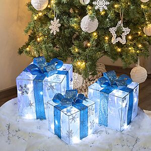 $14.87 – 3-Piece Lauzior Indoor/Outdoor Lighted Christmas Gift Box Decorations w/ 60 LED Lights (Cool White)  + Free Shipping w/ Prime or on $35+