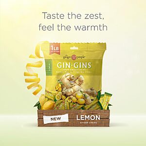 $10.70 – GIN GINS Lemon Ginger Chews Made w/Fresh Ginger 1lb 1Pk on Sale at Amazon for