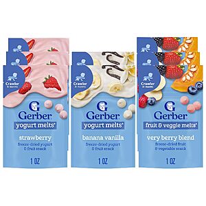 $11.68 – 8-Pack Gerber Stage 3 Baby Yogurt Melts & Fruit Veggie Melts Variety Pack  w/ S&S + Free Shipping w/ Prime or on $35+