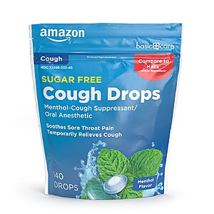 $2.92 – 140-Count Amazon Basic Care Sugar Free Menthol Cough Drops  ($0.02 Each) w/ S&S + Free Shipping w/ Prime or on $35+
