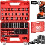 $31.48 – * | 50-Pc VEVOR 3/8″ Drive Impact Socket Set (SAE, 5/16″-3/4″ & Metric, 8-22mm) at Amazon