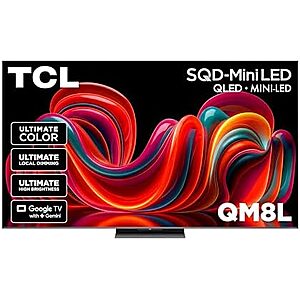 $999.99 – | TCL 65 Inch QM8L Series SQD-Mini LED QLED 4K Smart Google TV 65QM8L, 144Hz + 10% Back w/ Prime Visa Card at Amazon