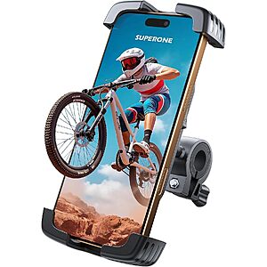 $7.55 – SUPERONE Bike & Motorcycle Handlebar Phone Mount w/ One-Handed Lock (Matte Black)  + Free Shipping w/ Prime or on $35+