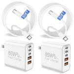 $14.24 – 2-Pack 85W 5-Port Cooncxen USB-C Wall Charger w/ 10Ft USB-C Cables (White) –  + Free Shipping w/ Prime or on $35+
