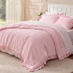 $22.49 – 3-Pc Bedsure Queen Ruffle Comforter Set (Pink) –  + Free Shipping w/ Prime or on $35+