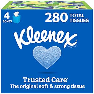 $3.30 – 4-Pack 70-Count Kleenex Trusted Care 2-Ply Facial Tissues on Sale for Lowest Price Ever on Amazon