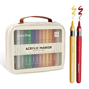 $6.99 – 12-Pack MemOffice Brush Tip Acrylic Paint Markers at  + Free Shipping w/ Prime or on $35+