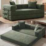 $249.99 – 78″ 5-in-1 Convertible Futon Sofa Bed, Boneless Corduroy, Green
