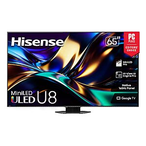 $999.99 – Hisense 65″ U8 Series ULED Mini-LED 4K 165Hz UHD Smart Google TV (65U8QG) on Sale for