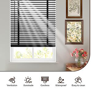 $19.99 – 28″ x 64″ BAYUE 2″ Cordless Basswood Horizontal Window Blinds (Black)  + Free Shipping w/ Prime or on $35+