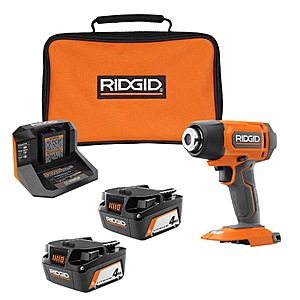 RIDGID 18V 4.0 Ah Battery Deal RIDGID 18V 4.0 Ah Battery (2-Pack) and compact heat gun