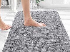 $9.46 – OLANLY Bathroom Rugs 30×20, Extra Soft Absorbent Chenille Bath Rugs – Grey OLANLY Bathroom Rug on a tiled bathroom floor