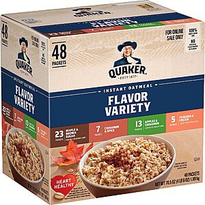 Quaker Instant Oatmeal Variety Pack deal Quaker Instant Oatmeal, 4 Flavor Variety Pack in individual packets