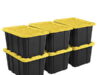 $48.00 – 6-Pack 27-Gallon Sterilite Industrial Tote Rugged Plastic Storage Bin w/ Snap-on Lid (Black/Yellow) 6pack 27gallon sterilite industrial product image