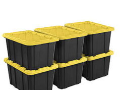 $48.00 – 6-Pack 27-Gallon Sterilite Industrial Tote Rugged Plastic Storage Bin w/ Snap-on Lid (Black/Yellow) 6pack 27gallon sterilite industrial product image