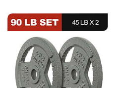 $49.99 – Signature Fitness 2-Inch Cast Iron Weight Plates – 2 x 45lb plates Signature Fitness 2-inch Cast Iron Weight Plates in black