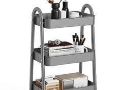 $17.98 – *:OLIXIS 3-Tier Rolling Utility Cart, Metal Storage Shelf w/ Lockable Wheels Gray(16.9″D x 30.9″W x 12.2″H) at Amazon OLIXIS 3-Tier Rolling Utility Cart in gray