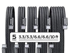 $7.88 – 5-Pack LISEN 60W USB-C Charging Cables (2x 3.3′, 2x 6.6′ + 10′) + Free Shipping w/ Prime or on $35+ 5-Pack LISEN USB-C Charging Cables