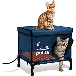 Polita Heated Cat House Deal Polita All Seasons Weatherproof Heated Cat House in dark blue and gray