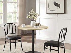 $36.50 – 3-Piece Mainstays Indoor Dining Bistro Set w/ Wood Table Top & Black Chairs + Free Shipping 3-Piece Mainstays Indoor Dining Bistro Set in a home setting