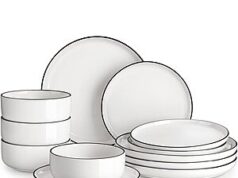 $30.99 – Prime: 12-Piece Malacasa Porcelain Dinnerware set (Service for 4, Ivory White-Black Rim) + Free Shipping 12-Piece Malacasa Porcelain Dinnerware Set (Service for 4, Ivory White-Black Rim)
