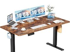 $89.99 – DUMOS 63in Electric Standing Desk Height Adjustable, Sit to Stand Home Office Desks with Memory Presets, Rustic DUMOS 63in Electric Standing Desk with Memory Presets in Rustic Finish