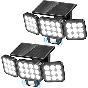 Deal on WdtPro 3500LM Flood Lights 2-Pack WdtPro 3500LM Motion Sensor Outdoor Solar LED Flood Lights (Black)