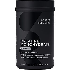 Sports Research Creatine Monohydrate Deal 35.27-Oz Sports Research Creatine Monohydrate in a white container