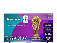$299.00 – Hisense 55″ Class QD7 Series Mini-LED 4K UHD Smart Fire TV (55QD7QF, 2025 Model) – QLED, HDR10+ Hisense 55" QD7 Series Mini-LED 4K UHD Smart Fire TV