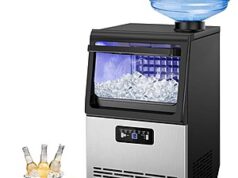 $197.50 – 13.8 in. 100 lb. /24H Half Size Cubes Commercial Freestanding Ice Maker in Stainless Steel, Full Size Cubes, Auto Clean Commercial Freestanding Ice Maker in Stainless Steel