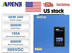 $169.00 – TITLE: ANENJI 3KW 24V Hybrid Solar Inverter MPPT 100A Charger Controller Pure Sine Wave WiFi for $169 +Free Shipping ANENJI 3KW Hybrid Solar Inverter