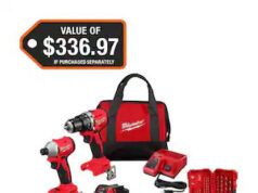 $216.00 – Milwaukee M18 18-Volt Lith-Ion Brushless Cordless Compact Hammer Drill/Impact Combo Kit (2-Tool) with (2) Batteries, Drill Bit Set $216 Milwaukee M18 combo kit with hammer drill and impact driver