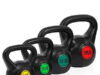 $20.00 – BalanceFrom Wide Grip Kettlebell Exercise Fitness Weight Set, 4-Pieces: 5lb, 10lb, 15lb and 20lb Kettlebells BalanceFrom Wide Grip Kettlebell Exercise Fitness Weight Set in black and grey with weights visible