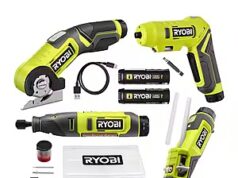 $129.00 – RYOBI USB Lithium 4-Tool Combo Kit with Screwdriver, Glue Pen, Rotary Tool, Power Cutter, (2) Batteries, and Charger +2 free batteries $129 RYOBI USB Lithium 4-Tool Combo Kit with Screwdriver, Glue Pen, Rotary Tool, Power Cutter, Batteries, and Charger