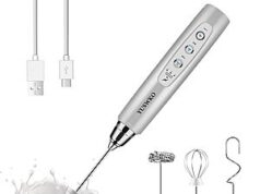 $12.99 – YUSWKO Rechargeable Electric 3-Speed Milk Frother Wand w/ 3-Heads (Silver or Green) + Free Shipping w/ Prime or on $35+ YUSWKO Rechargeable Electric 3-Speed Milk Frother in silver or green
