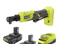 $89.00 – RYOBI ONE+ 18V Cordless 3/8 in. Ratchet Kit with 2.0 Ah Battery, 4.0 Ah Battery, and Charger $89 at Home Depot RYOBI ONE+ Cordless 3/8 in. Ratchet Kit with two batteries and charger at Home Depot