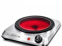$17.17 – OVENTE 1000W Infrared Single Burner w/ 7″ Ceramic Glass Cooktop & 5 Temperature Settings (Silver) + Free Shipping w/ Prime or on $35+ OVENTE 1000W Infrared Single Burner on a kitchen counter
