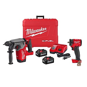 Milwaukee M18 FUEL Kit Deal Milwaukee M18 FUEL Rotary Hammer Kit with two 6Ah batteries and an impact wrench at The Home Depot