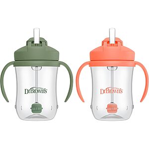 Dr Brown's Baby's First Cup Deal 2-Pack 9-Ounce Dr. Brown's Milestones Baby's First Cup w/ Weighted Straw (Coral/Olive Green)
