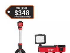 $162.00 – Milwaukee M12 12-Volt Lithium-Ion Cordless 1400 Lumen ROCKET LED Stand Work Light & PACKOUT FloodLight $162 Milwaukee M12 Work Light in use