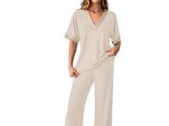 $9.99 – GKBK Women’s 2-Piece 3/4 Sleeve V-Neck Pajama Lounge Set (White or Black) – Lowest Price Ever with $5 Off Coupon GKBK Women's 2-Piece 3/4 Sleeve V-Neck Pajama Lounge Set in white or black