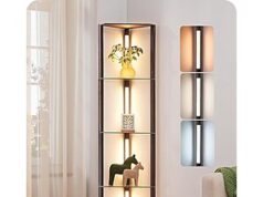 $44.99 – EDISHINE Dimmable Floor Lamp w/ Glass Shelves, Remote & Foot Control (Walnut) + Free Shipping EDISHINE dimmable floor lamp in walnut